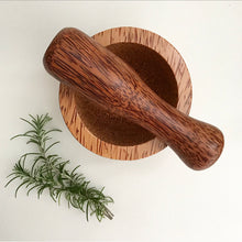 Load image into Gallery viewer, huski home coconut wood mortar and pestle for grinding herbs and spices for cooking and home remedies

