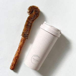 huski home eco-friendly reusable travel cup with biodegradable natural coconut wood bottle brush