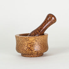 Load image into Gallery viewer, huski home coconut wood mortar and pestle for grinding herbs and spices for cooking and home remedies
