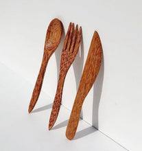 Load image into Gallery viewer, Huski Home set of 3 coconut wood cutlery spoon fork knife - Huski Home is a family run eco-conscious business in London
