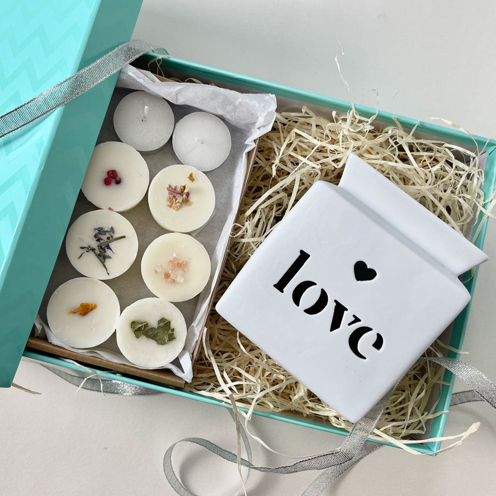 Wax Burner & Melts Gift Box Set - Love - White