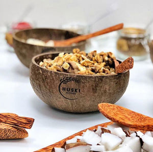 Huski Home bundle deal coconut husk bowl and sustainable coconut wood spoon - Huski Home is a family run eco-conscious business in London